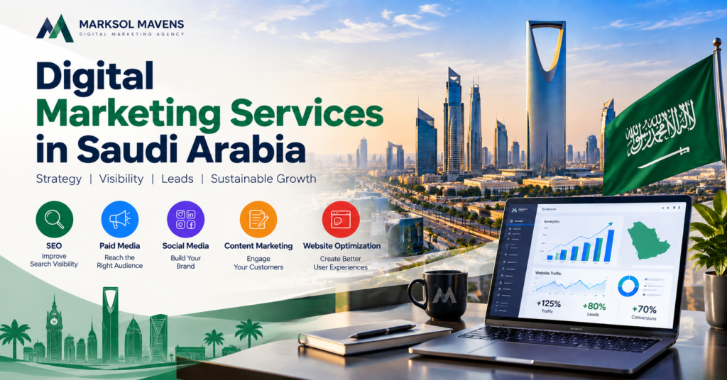 Digital marketing services in Saudi Arabia including SEO, paid advertising, social media and online business growth