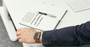 SEO planning notebook showing keyword research, web optimization and link building