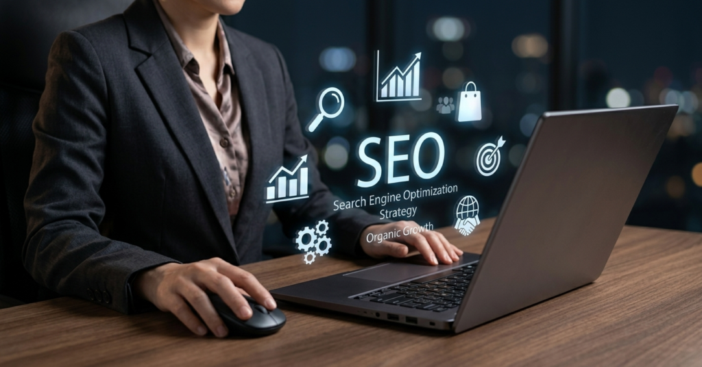 SEO professional developing a search engine optimisation strategy for organic growth