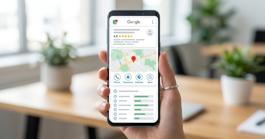 رسم توضيحي يحدد أخطاء جوجل بزنس في الهاتف والمواعيد والعنوان ورابط الموقع